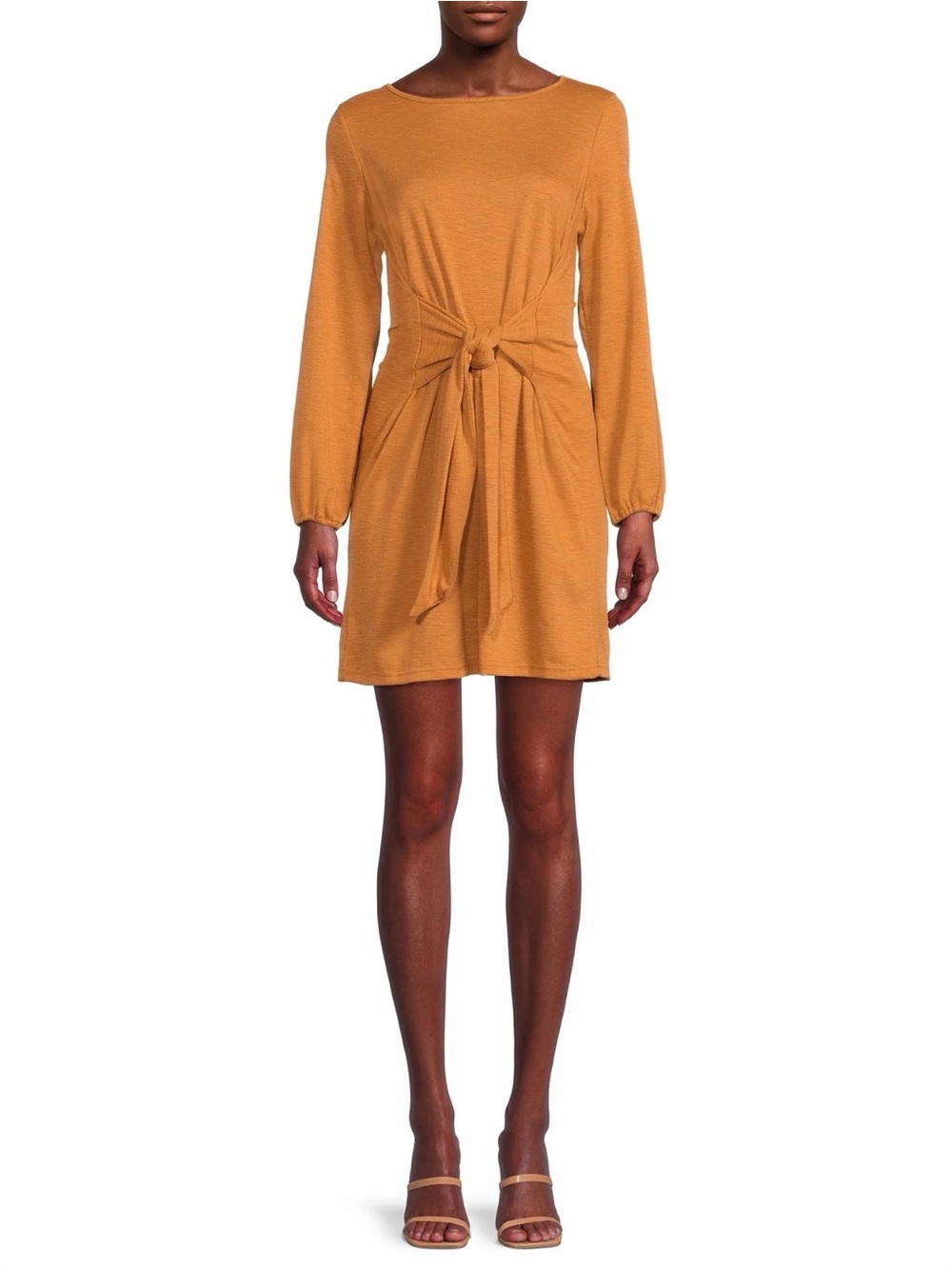 NINE EIGHT Women’s Long Sleeve Tie-Waist Dress - Gold